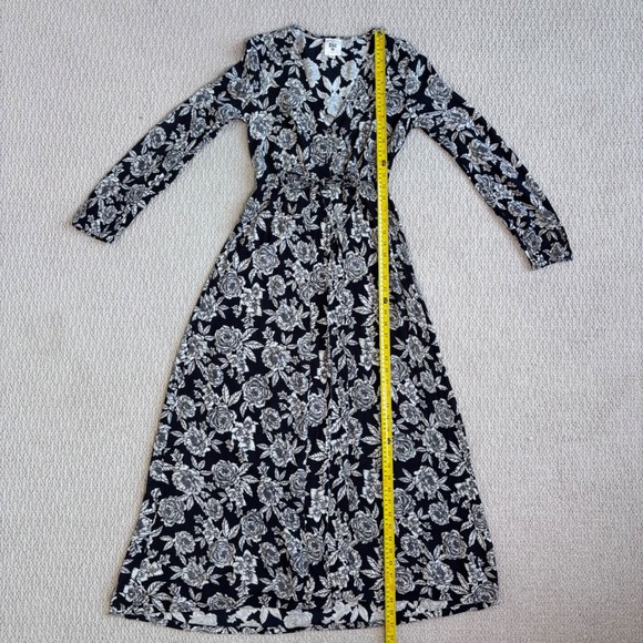 Billabong Allegra Print Maxi Dress, Size Small, Black Floral V Neck Long Sleeve - Picture 6 of 16